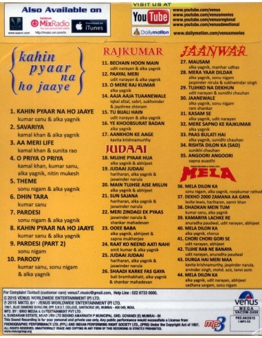 Golden Collection: Kahin Pyaar Na Ho Jaaye - Rajkumar - Judaai - Jaanwar -  Mela (MP3)