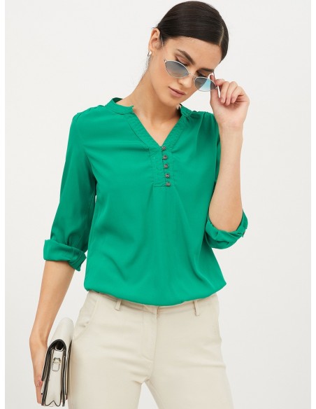 Harpa Green Solid Blouson Top