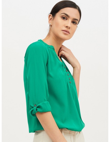 Harpa Green Solid Blouson Top